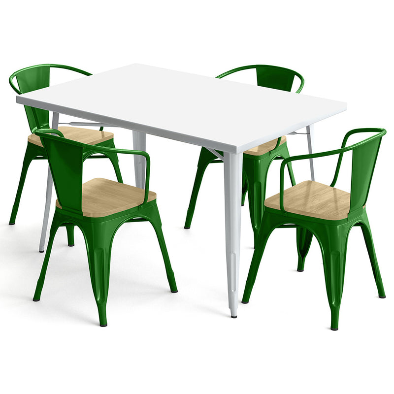 Pack Table de salle à manger et 4 chaises de salle à manger avec accoudoirs Design industriel - Nouvelle édition - Bistrot Stylix
