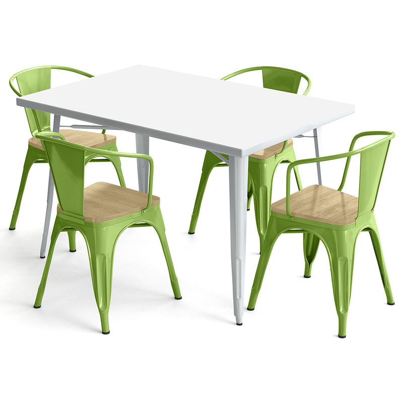 Pack Table de salle à manger et 4 chaises de salle à manger avec accoudoirs Design industriel - Nouvelle édition - Bistrot Stylix