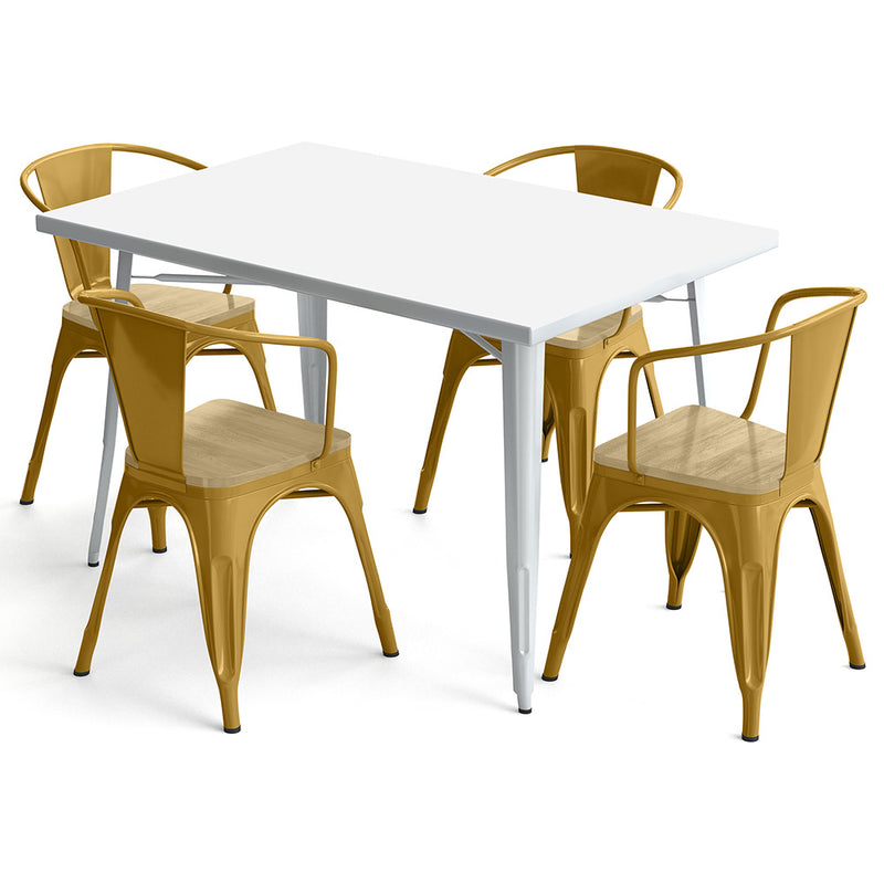 Pack Table de salle à manger et 4 chaises de salle à manger avec accoudoirs Design industriel - Nouvelle édition - Bistrot Stylix