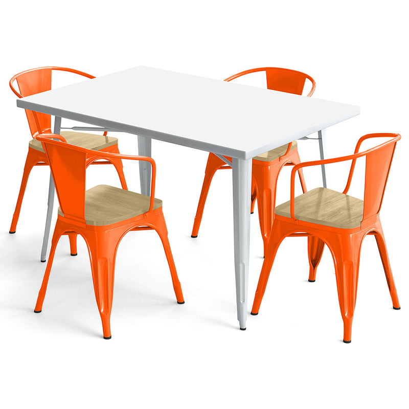 Pack Table de salle à manger et 4 chaises de salle à manger avec accoudoirs Design industriel - Nouvelle édition - Bistrot Stylix