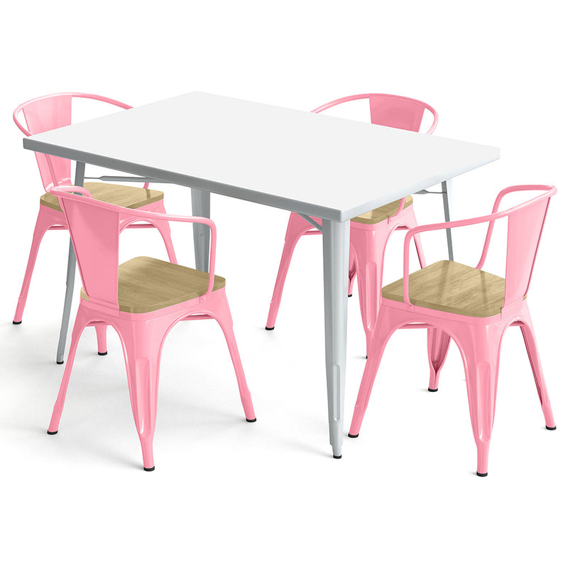 Pack Table de salle à manger et 4 chaises de salle à manger avec accoudoirs Design industriel - Nouvelle édition - Bistrot Stylix