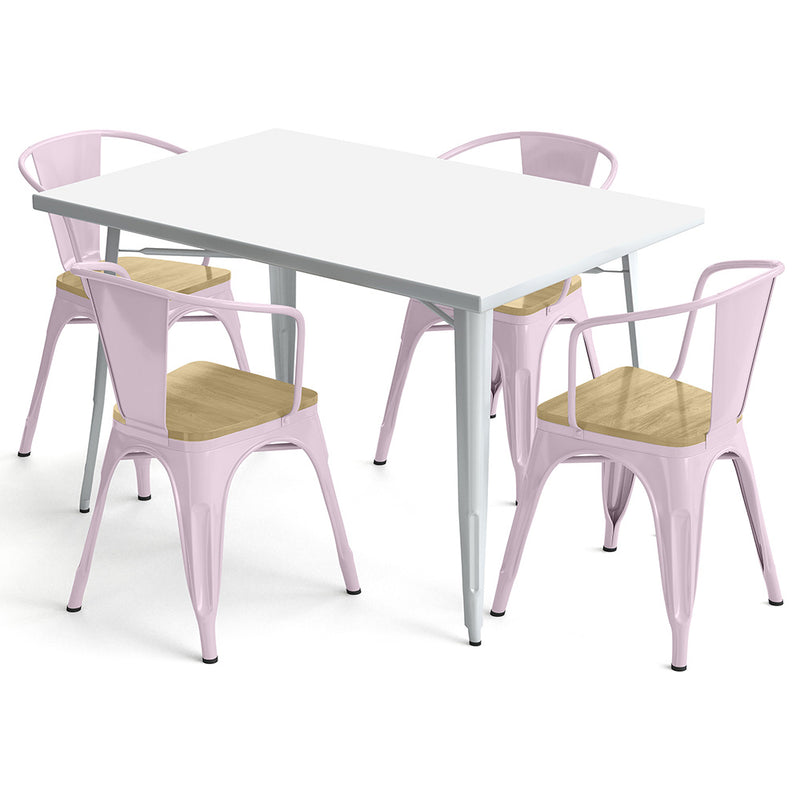 Pack Table de salle à manger et 4 chaises de salle à manger avec accoudoirs Design industriel - Nouvelle édition - Bistrot Stylix