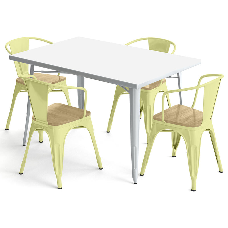 Pack Table de salle à manger et 4 chaises de salle à manger avec accoudoirs Design industriel - Nouvelle édition - Bistrot Stylix