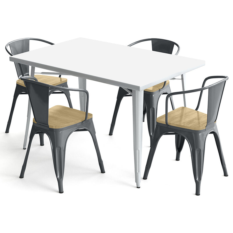 Pack Table de salle à manger et 4 chaises de salle à manger avec accoudoirs Design industriel - Nouvelle édition - Bistrot Stylix