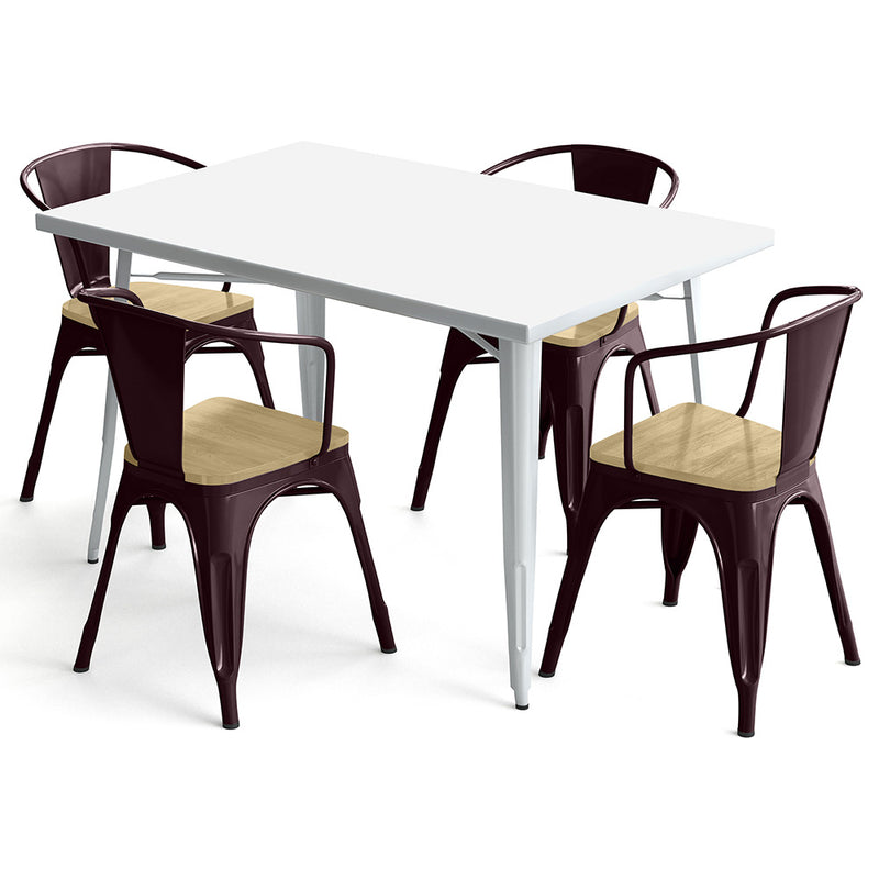 Pack Table de salle à manger et 4 chaises de salle à manger avec accoudoirs Design industriel - Nouvelle édition - Bistrot Stylix
