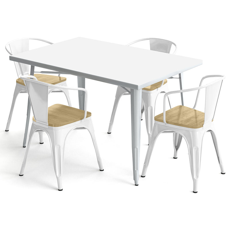Pack Table de salle à manger et 4 chaises de salle à manger avec accoudoirs Design industriel - Nouvelle édition - Bistrot Stylix