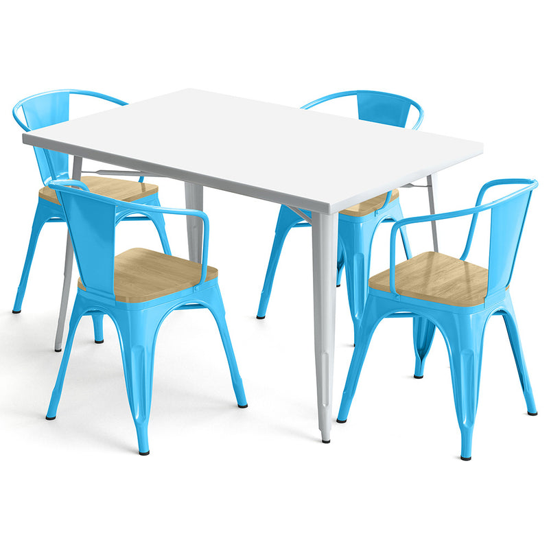 Pack Table de salle à manger et 4 chaises de salle à manger avec accoudoirs Design industriel - Nouvelle édition - Bistrot Stylix