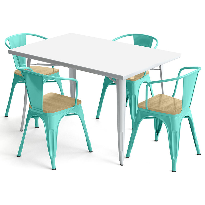 Pack Table de salle à manger et 4 chaises de salle à manger avec accoudoirs Design industriel - Nouvelle édition - Bistrot Stylix