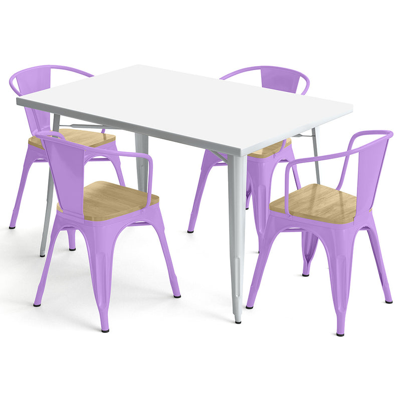 Pack Table de salle à manger et 4 chaises de salle à manger avec accoudoirs Design industriel - Nouvelle édition - Bistrot Stylix