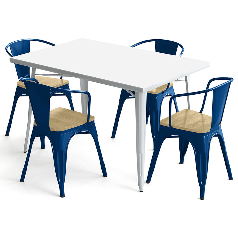 Pack Table de salle à manger et 4 chaises de salle à manger avec accoudoirs Design industriel - Nouvelle édition - Bistrot Stylix