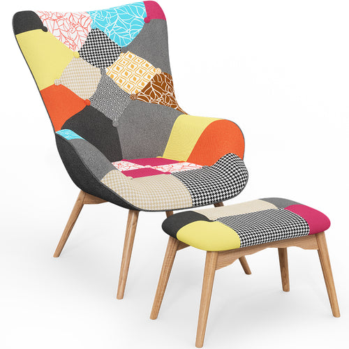 Armchair with Footrest - Patchwork Fabric Upholstery - Kontur