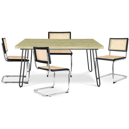 Pack Table à manger design industriel 120cm & 4 Chaises à manger en rotin - Bruna