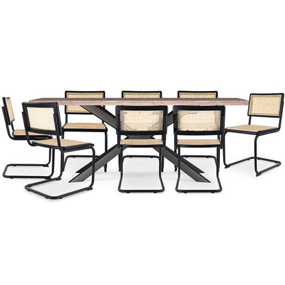 Pack Table à manger design en bois (200cm) & 8 chaises à manger en rotin - Bastral