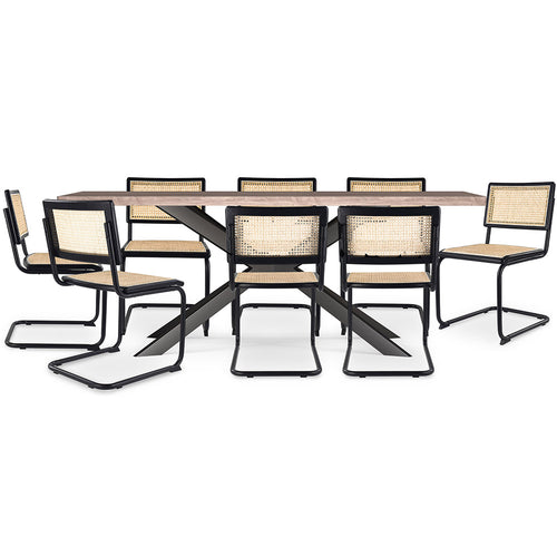 Pack Table à manger design en bois (200cm) & 8 chaises à manger en rotin - Bastral