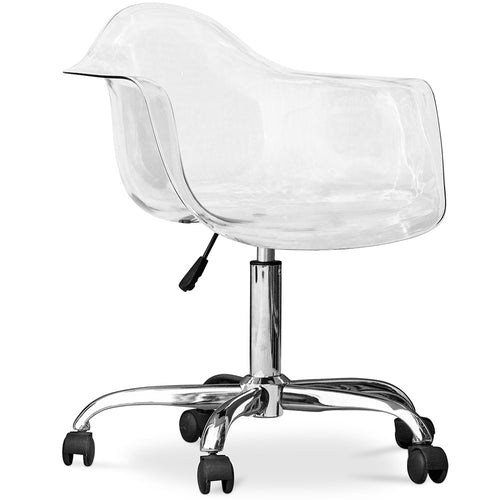 Chaise de bureau avec accoudoirs transparents - Chaise de bureau pivotante avec roulettes - Grev
