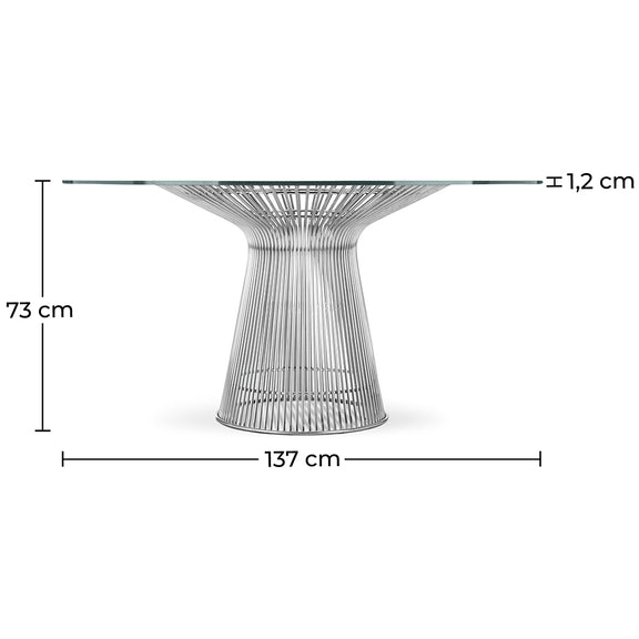 Round Dining Table - Glass and Metal - Barrel - Dimensions diagram
