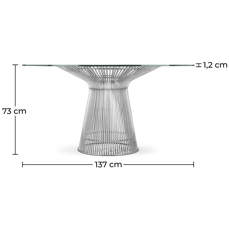 Round Dining Table - Glass and Metal - Barrel - Dimensions diagram