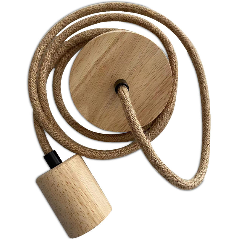Pendelleuchtenkabel aus Jute und Holz - 200cm - Hanz - Naturfarben