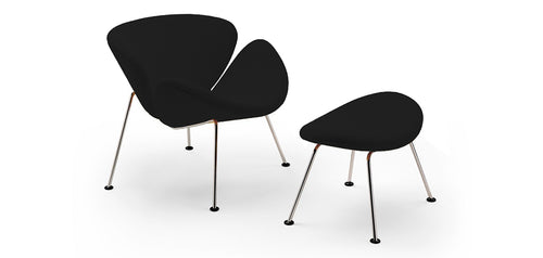 Design Armchair with Footrest - Leather Upholstery - Chunk
