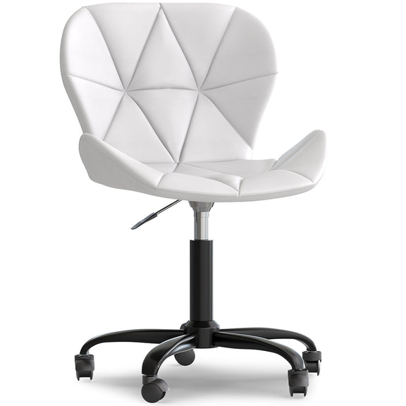 Bürostuhl mit Rädern - Drehstuhl - Kunstlederbezug - Schwarzes Wito-Gestell - Weiß