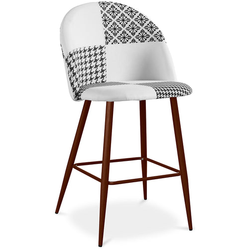 Tabouret Tapissé Patchwork - Style Scandinave - Noir et Blanc - 63cm- Evelyne