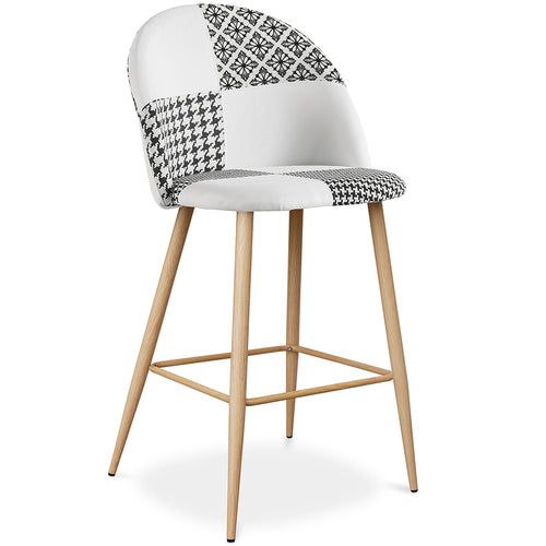 Tabouret Tapissé Patchwork - Style Scandinave - Noir et Blanc - 63cm-  Evelyne