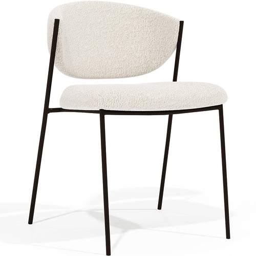 Silla de comedor - Tapizada en Tela Bouclé - Metal negro - Seda - Blanco