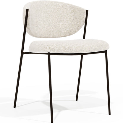 Cadeira de jantar - Estofada em tecido bouclé - Metal Preto - Seda - Branco