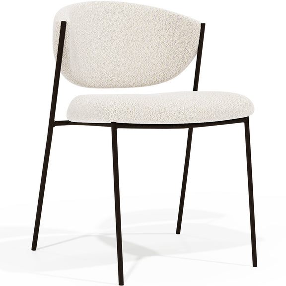 Sedia da pranzo - Rivestita in tessuto bouclé - Metallo Nero - Seda - Bianco