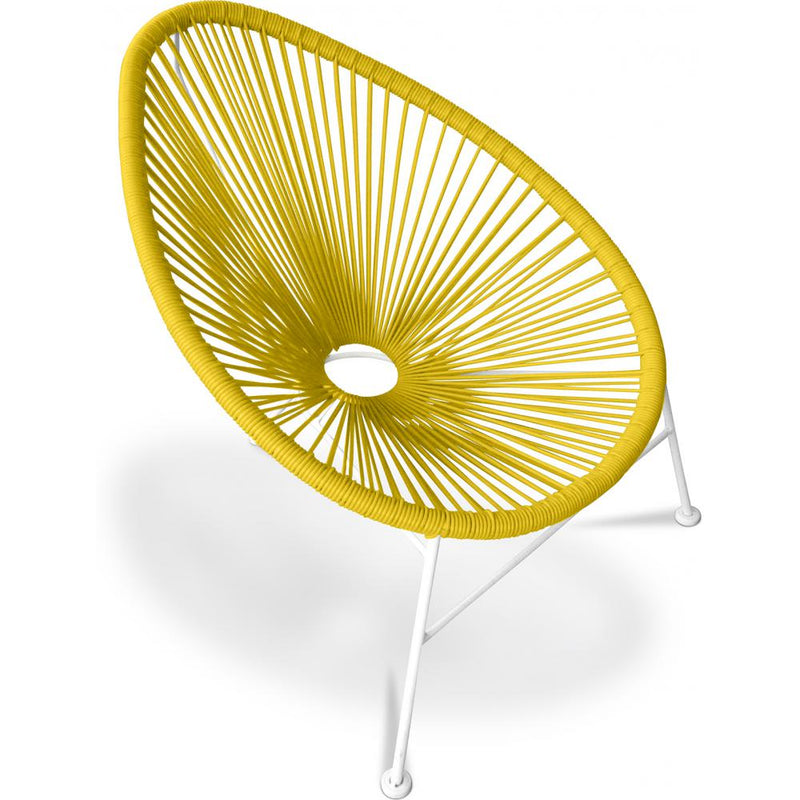 Silla Acapulco con patas blancas, estructura de acero artesanal y asiento ovalado de varillas de PP, para interior y exterior