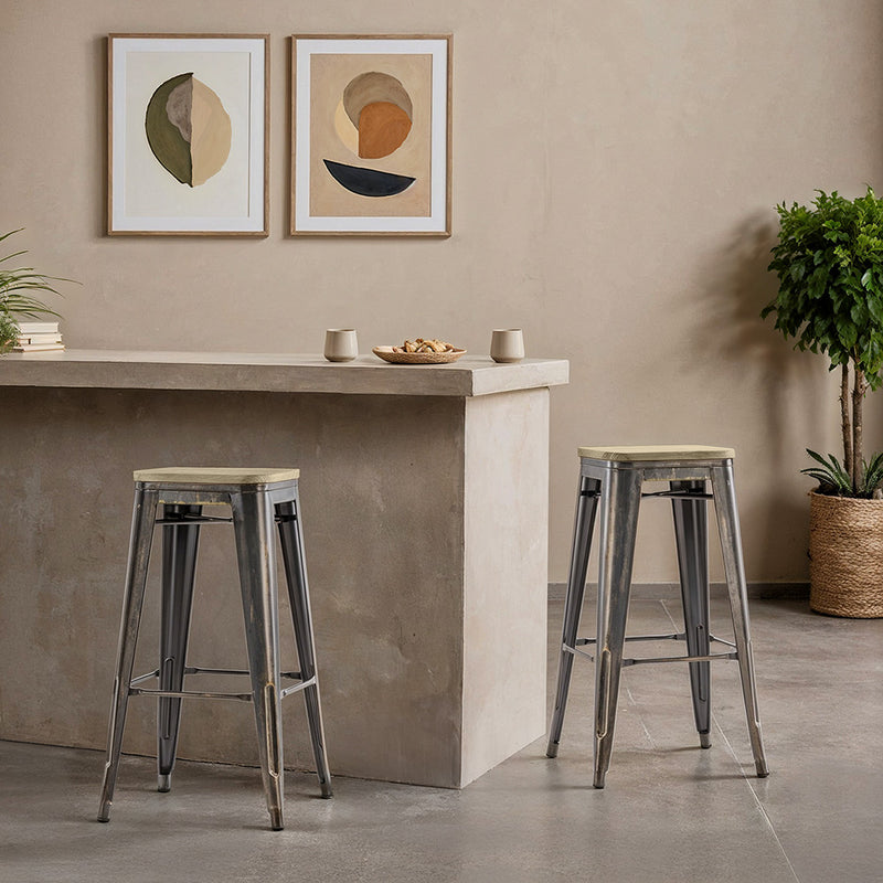 Taburete Stylix - Metal y madera clara - 76cm