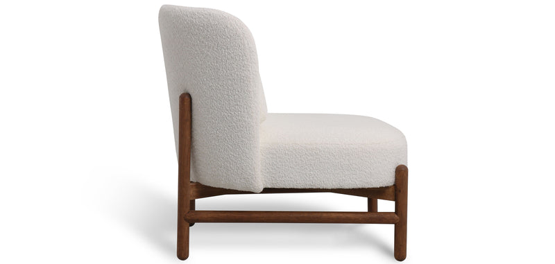 Fauteuil en bois et en Bouclette Fausse Fourrure Tapissée - Boucles Blanches - Brina