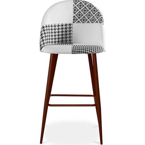 Banco de bar estofado em patchwork, design escandinavo, com pernas de metal escuro - Evelyne Sam