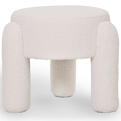 Stool Upholstered In Off-White Bouclé Fabric – Modern Seat For Living Room And Bedroom - Boreta