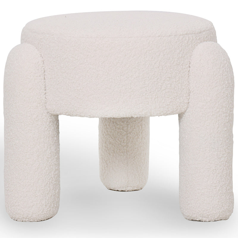 Stool Upholstered In Off-White Bouclé Fabric – Modern Seat For Living Room And Bedroom - Boreta