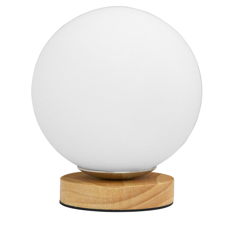 Lámpara de Mesa Minimalista con Esfera Blanca y Base de Madera - Onara