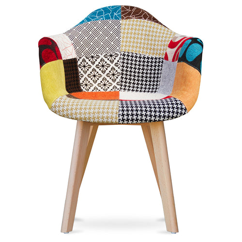 Patchwork Upholstered Dining Chair with Armrests - Pixi - gallery 1