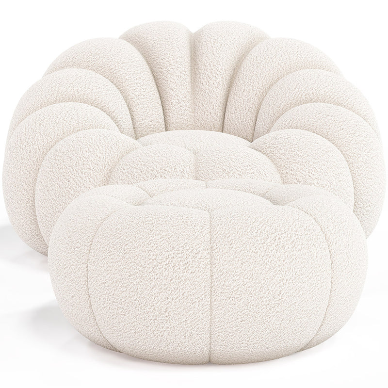 Upholstered Armchair with Ottoman - White Boucle - Rubi - gallery 3
