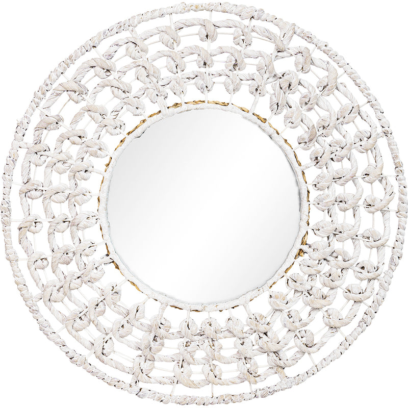 Specchio da parete - Design rotondo Boho Bali bianco (60 cm) - Lenai
