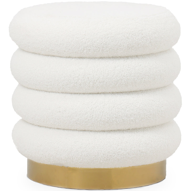 Round Pouf Upholstered in Bouclé Fabric - Marie