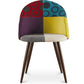 Cadeira de jantar estofada em patchwork, design escandinavo retro, pernas de madeira escura - Evelyne Ray