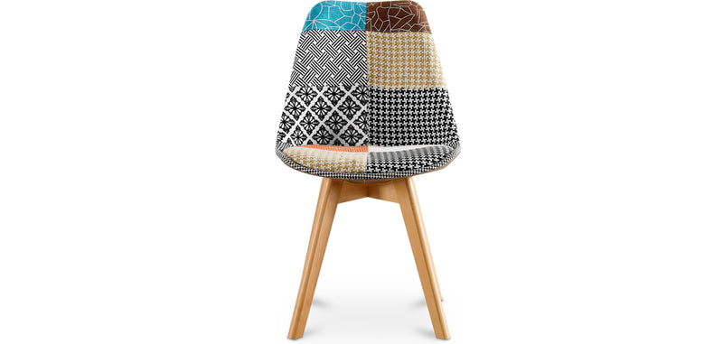 Cadeira de sala de jantar Denisse, design escandinavo estofado, pernas de madeira, premium, nova edição - patchwork Patty