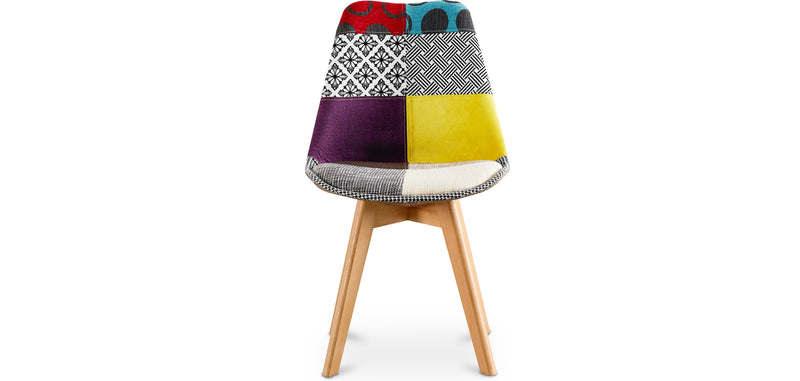 Cadeira de sala de jantar Denisse, design escandinavo estofado, pernas de madeira, premium, nova edição - patchwork Ray