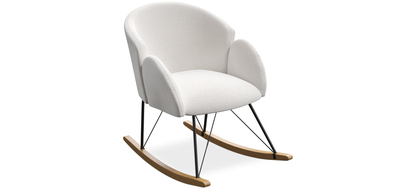 Fauteuil à Bascule avec Accoudoirs En Bouclette Fausse Fourrure Tapissée - Boucles Blanches - Freia