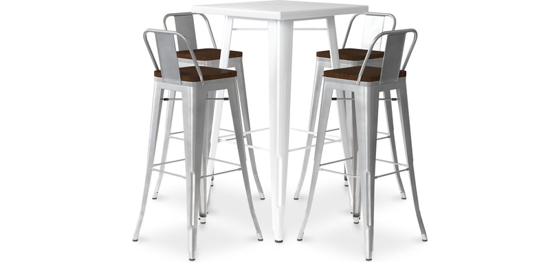 Ensemble Table Blanche et 4 Tabourets de Bar Design Industriel - Bistrot Stylix