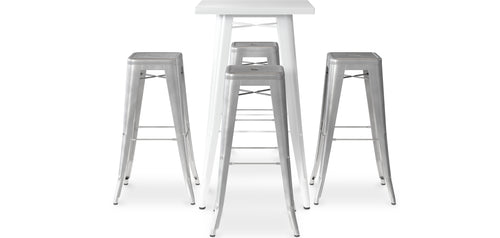 Pack Tabouret Blanc Table & 4 Tabourets de Bar Design Industriel - Métal - Nouvelle Edition - Bistrot Stylix