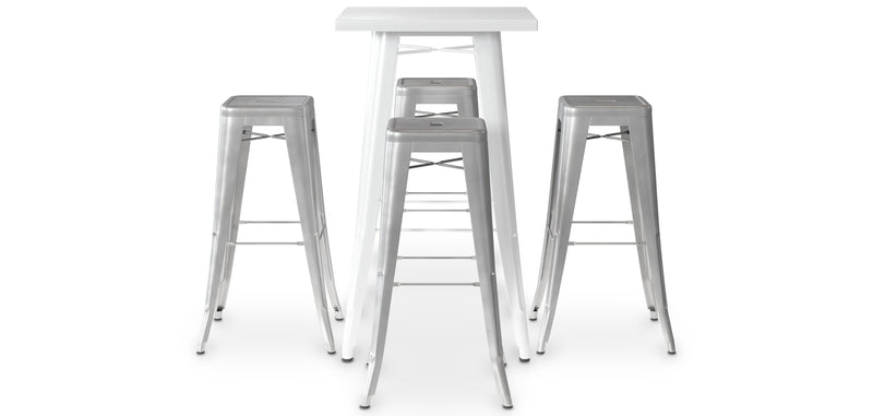 Pack Tabouret de Table Blanc et Pack de 4 Tabourets de Bar - Design Industriel - Métal - Nouvelle Edition - Bistrot Stylix