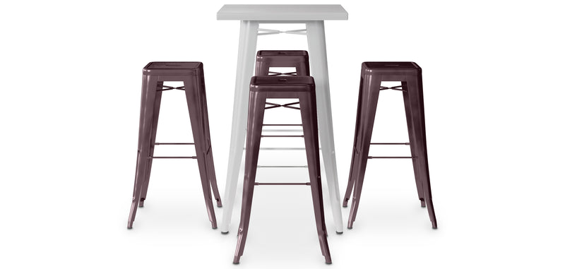 Pack Tabouret Table & 4 Tabourets de Bar Design Industriel - Métal - Nouvelle Edition - Bistrot Stylix