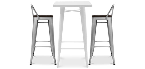 Pack Tabouret de Table Blanc et Pack 2 Tabourets de Bar avec dossier - Design Industriel - Nouvelle Edition - Bistrot Stylix
