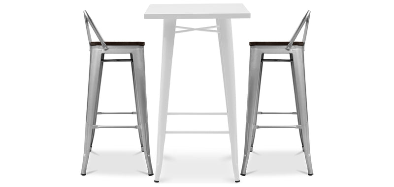 Pack Tabouret de Table Blanc et Pack 2 Tabourets de Bar avec dossier - Design Industriel - Nouvelle Edition - Bistrot Stylix